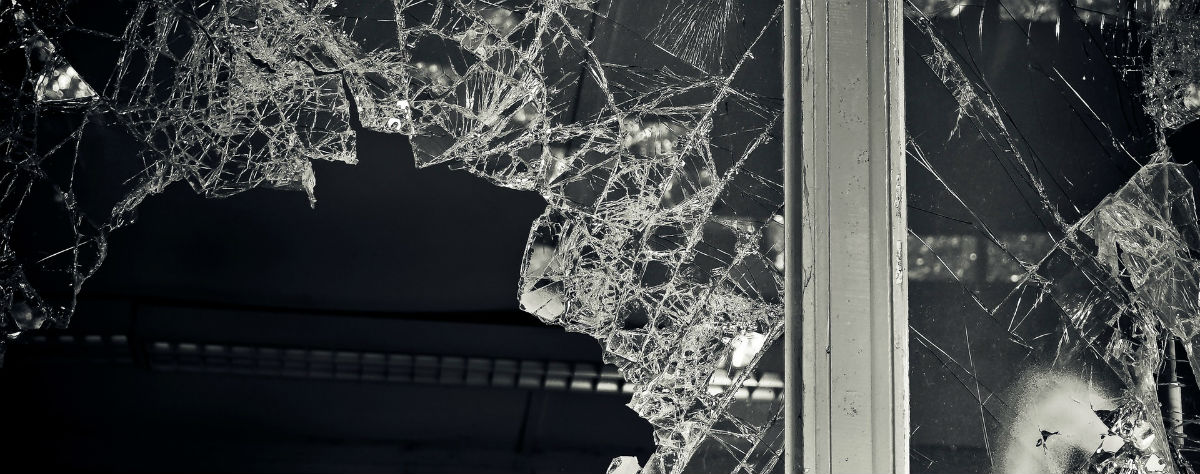 A broken glass window